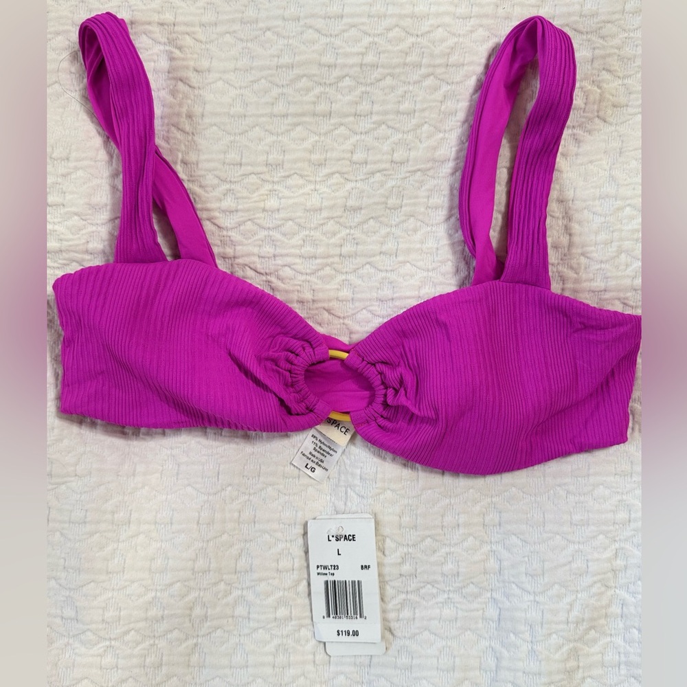 NWT** L*Space Fuchsia Bikini Top with Ring Detail
